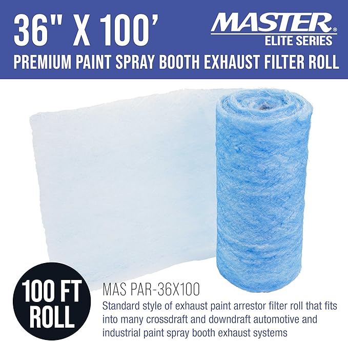 Master Airbrush Elite Paint Spray Booth Exhaust Filter Roll 36" x 100' - 18 Gram Heavy-Duty Fiberglass Paint Arrestor for Filtering Overspray Particles in Auto Body Shops & Refinish Booths