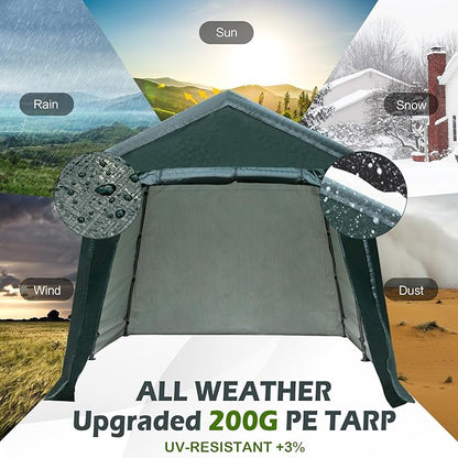 ERGOMASTER 8 Ft x 14 Ft Outdoor Carport Patio Storage Shelter Metal Frame and Waterproof Ripstop Cover for Motorcycle and ATV Car
