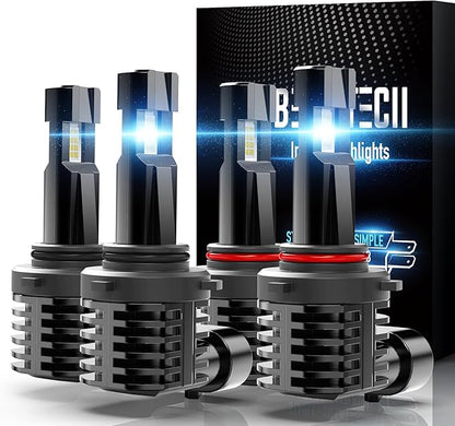 BEAMTECH 9005 9006 Fog Light Bulbs, Fanless in Line 6500K Light Bulb Pack of 4