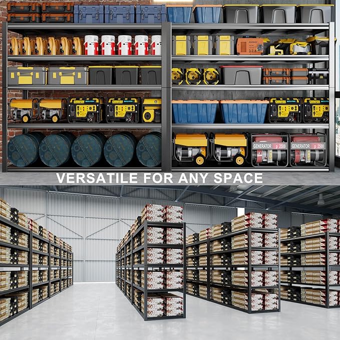 65" W Heavy Duty Garage Shelving, 84" H Garage Storage Shelves, 5 Tier Metal Shelving Unit, Adjustable Commercial Shelving, 2 Pack