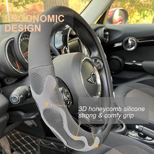 PINCTROT Comfy Grip Steering Wheel Cover, Anti-Slip Design, Universal 14.5-15 Inch(Silicone Gray)