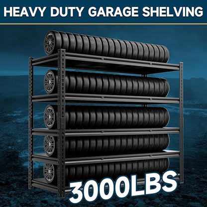 5-Tier 60”D X 24”W X 72”H Heavy Duty Shelving 3000LBS Garage Storage Rack Heavy Duty Adjustable Industrial Warehouse Shelving(Black)