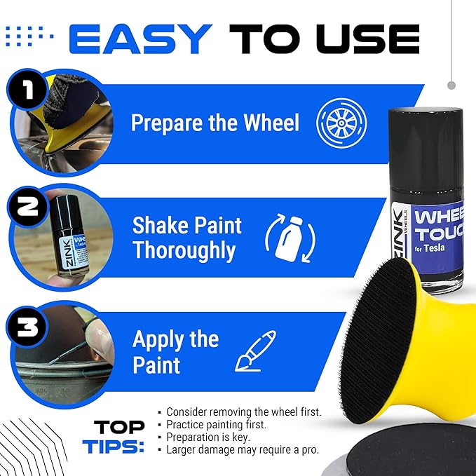 Premium Tesla Wheel Curb Rash Repair Kit for Model Y 19-inch Black Crossflow Rims - DIY Kit with Color-matched Touch Up Paint - Made in USA