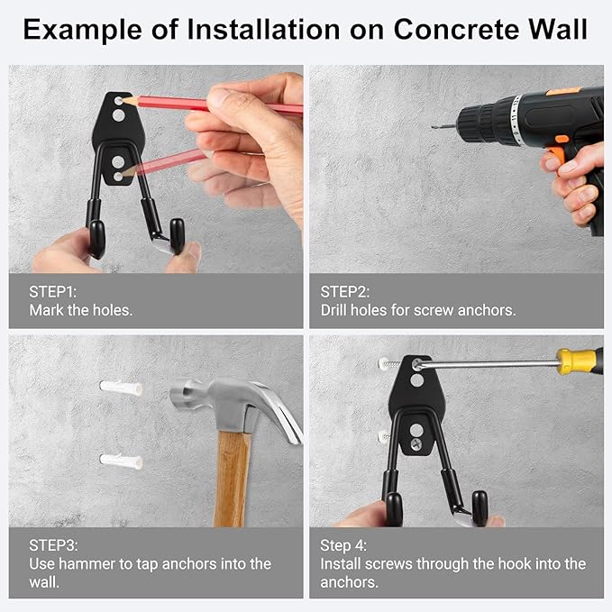 Garage Hook Heavy Duty Wall Storage Hangers, 16 Pack Garage Storage Hooks Steel Tool Organizer Black for Ladders, Ropes, Garden Tools
