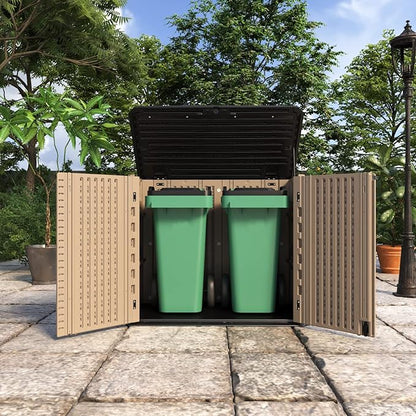 ADDOK 26 Cu.ft Outdoor Storage Shed Multi-Function, Lockable Horizontal Storage Unit Weather Resistance, Thick HDPE Resin Storage Cabinet for Backyards, Patio, Garden(Brown)
