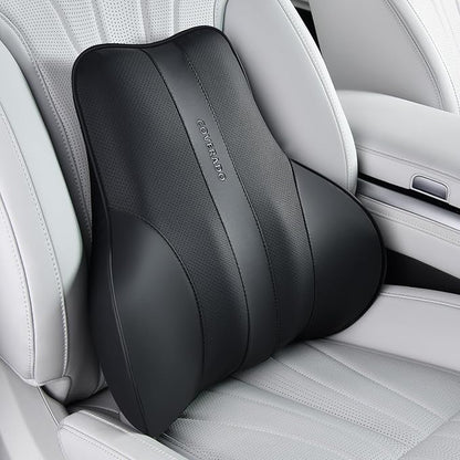 Coverado Lumbar Support Pillow for Car, Ergonomic Memory Foam Back Pillow for Office Chair, New Back Cushion for Pain Relief, PU Leather Car Lumbar Support for Driving Seat - BK