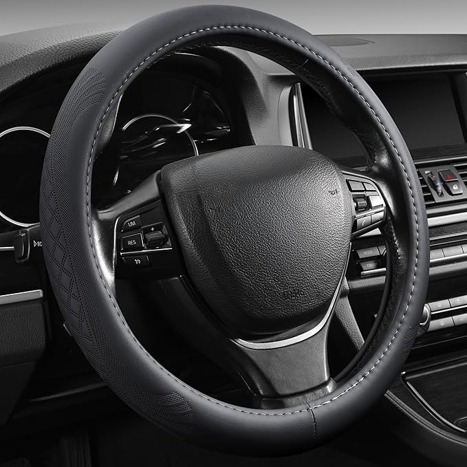 【2025 Model】 Breathable Soft Leather Car Steering Wheel Cover for Men Women, Non-Slip, Comfortable,Universal 15 inches Steering Wheels, Black