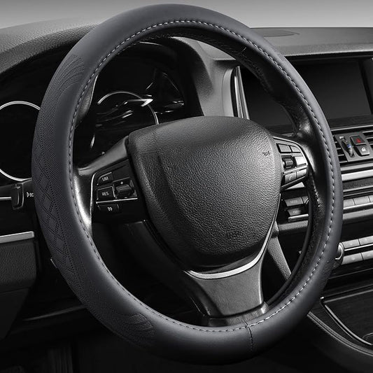 【2025 Model】 Breathable Soft Leather Car Steering Wheel Cover for Men Women, Non-Slip, Comfortable,Universal 15 inches Steering Wheels, Black
