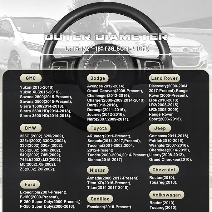 SEG Direct Car Steering Wheel Cover for F-150 Tundra Range Rover 15.5-16 inch, Black and Gray Microfiber Leather