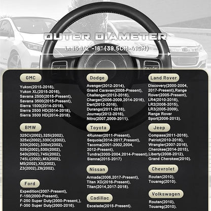 SEG Direct Car Steering Wheel Cover for F-150 Tundra Range Rover 15.5-16 inch, Black and Gray Microfiber Leather