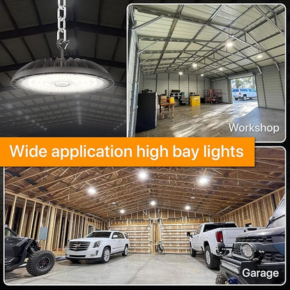 250W LED High Bay Lights - 4 Pack UFO High Bay Lights 37500 LM, 5000K Daylight, 0-10V Dimmable, IP65 Waterproof for Garage, Warehouse, Pole Barn, ETL Listed