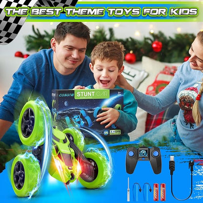 Remote Control Car - RC Car Toys for Boys - 4WD 2.4Ghz Double Sided 360° Rotating RC Cars, Birthday Gifts for Kids Age 6 7 8-12 for Boys and Girls- Green