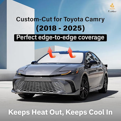 Econour Windshield Sun Shade for 2018-2025 Toyota Camry Custom Fit Sun Shield Screen Foldable Sun Visor Protector Blocks UV Rays Keep Your Car Cooler
