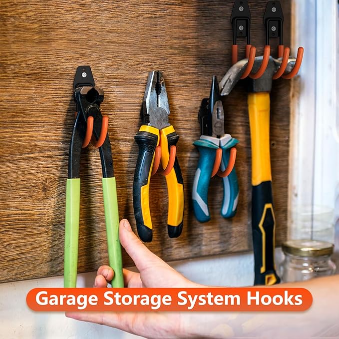 4 Pack 5.5x4.1 Inch Utility Steel Wall Mount Heavy Duty Garage Hooks with Anti-Slip Coating,Storage More Yard,Garden and Power Tools and for Hanging Hose,Ladder and Bike