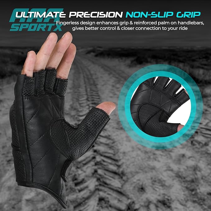 aasportx Motorcycle Gloves - Men's Leather Motorbike Gloves with Touchscreen Function - Non-Slip Pads for Men & Women