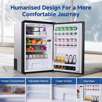 BODEGACOOLER 12 Volt Refrigerator, 116.2Quart RV Refrigerator with Freezer, Dual Modes RV Fridge with LED, (5℉-50℉) Travel Compressor Refrigerator 12/24V DC for Boat, Caravan, Truck, Camping (Black)