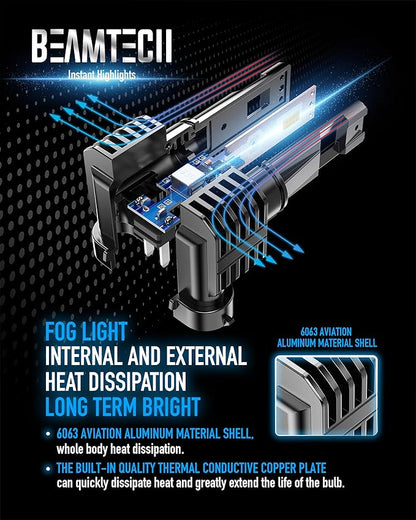 BEAMTECH H11 Bulb, H8 H9 Fog Light Bulb Fanless in Line 6500K Light Bulb Pack of 2