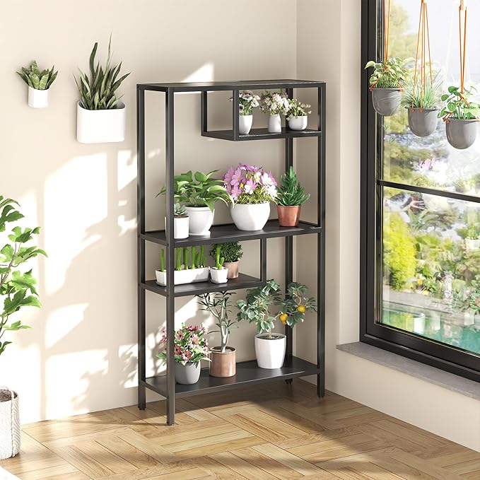 Metal Storage Shelves, 70.9” Tall Geometric Bookshelf, Floor Standing Display Shelving Unit Home Decor Furniture for Office, Bedroom, Living Room, Easy Assembly, Black