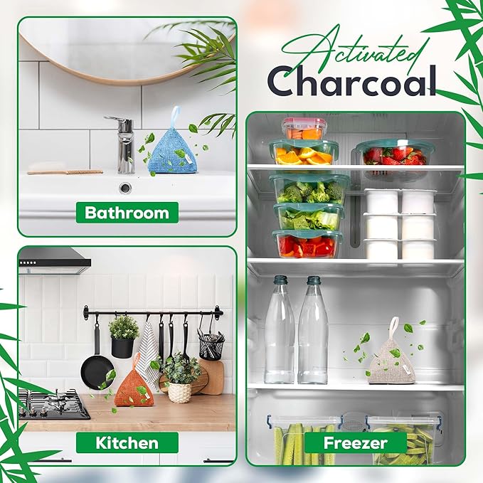 4 Pack Bamboo Charcoal Air Purifier Bags 200 Grams Each - Odor Absorber & Eliminator for Home, Car, Pets, Activated Charcoal Natural Freshener, Eco-Friendly & Reusable (Fresh Colors)