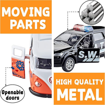 KIDAMI Die-cast Metal Toy Cars Set of 5, Openable Doors, Pull Back Car, Gift Pack for Kids (Official Car)