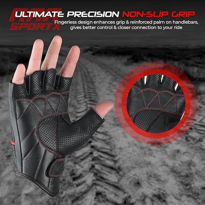 aasportx Motorcycle Gloves - Men's Leather Motorbike Gloves with Touchscreen Function - Non-Slip Pads for Men & Women