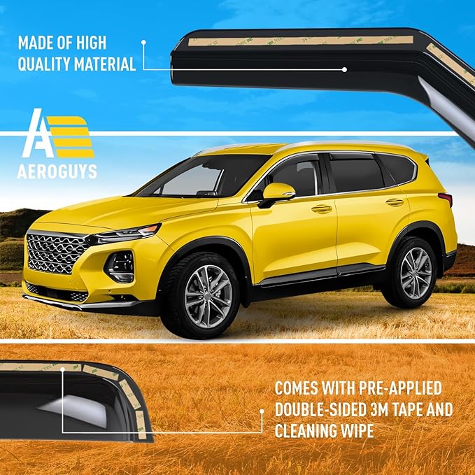 Extra Durable Window Deflectors in-Channel Window Visors Rain Guards Fit for Hyundai Santa Fe 2019-2023, Sun Visors, Wind Vent for Shades, Exterior Car Accessories - 4pcs. AG0728