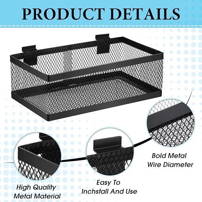 Coume 4 Pcs Black Slatwall Baskets 4 Size Metal Mesh Wire Basket for Slatwall Panels Ventilated Wall Mounted Hanging Accessories for Home Garage Retail Store Display Organizing(Mixed Size)