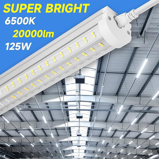 8FT U Shape 125W Integrated Tube Bright LED Light, 6500K Clear White, 20000LM - Flush Mount/Hanging Linkable LED Ceiling Lights for Garage, Plug&Play, 6 Pack