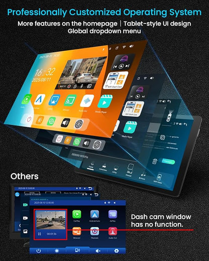 11" Extra Large Wireless Apple CarPlay Screen for Car – Ultra-Slim 0.16 Inch Touchscreen Car Stereo with Android Auto, 4K Dash Cam, 1080p Backup Camera, GPS, Mirror Link, Voice Control