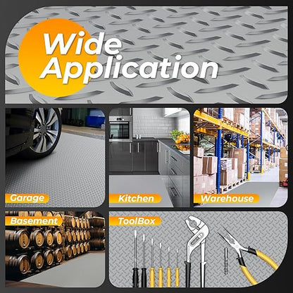 7.8 x 20 FT Garage Floor Mat, 2.8mm Thickness Diamond Plate Vinyl Garage Flooring Roll for Under Car, Large Size 156 SQFT for Large SUVs, MPV, Pickup Truck