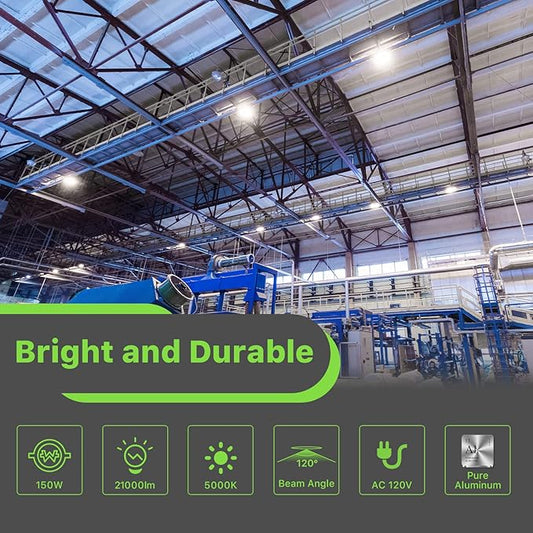 LED High Bay Light 150W, 21000lm 5000K UFO Led High Bay Light(600W MH/HPS Equiv.), Commercial Bay Lighting with 5ft Cable US Plug for Garage Shop Barn Warehouse