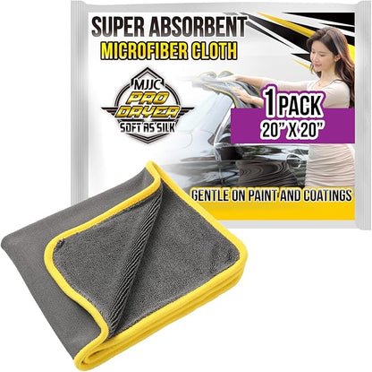 MJJC Pro Dryer Plush Silk Microfiber Drying Towel (20” x 20” (1-Pack)) Cars,Trucks, SUVs, RVs, Home
