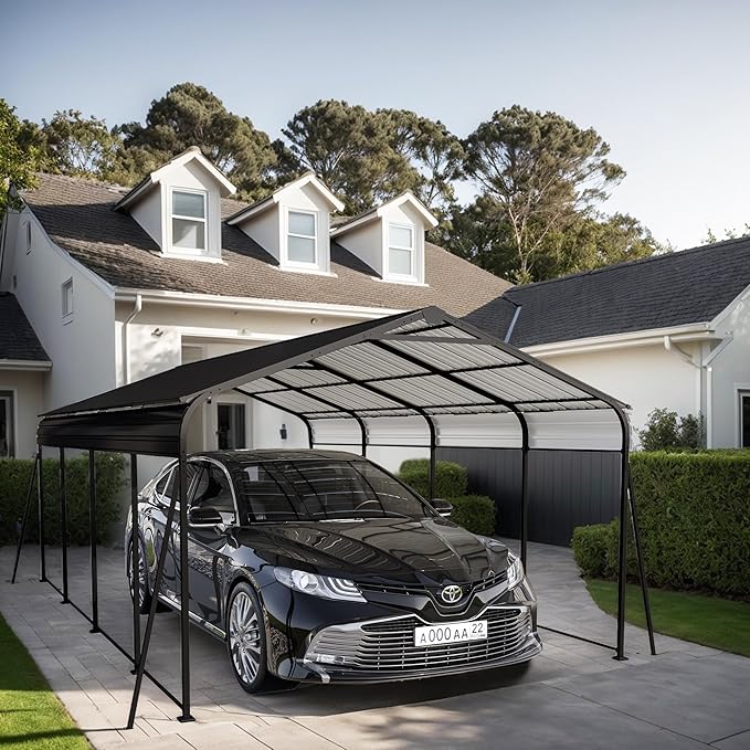 12x20 FT Metal Carport, Heavy Duty Car Port Canopy with Galvanized Steel Roof & Frame, Large Metal Carport Kit, Steel Car Shelter, Outdoor Car Garage for Car, Boat, Truck, Dark Gray