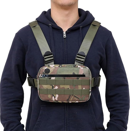 Outdoor Chest Bag For Men, EDC Chest Pack With Built-In Phone Holder, Lightweight Chest Rig Pouch