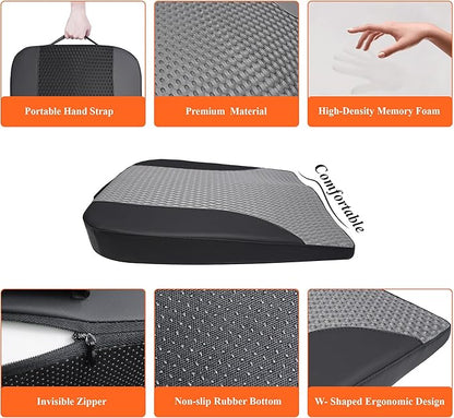 kingphenix Premium Car Seat Cushion, Memory Foam Driver Seat Cushion to Improve Driving View- Coccyx & Lower Back Pain Relief- Seat Cushion for Car, Truck, Office Chair (Black & Gray Mesh Cloth)