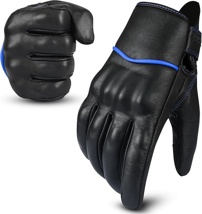 aasportx Motorcycle Gloves - Men's Leather Motorbike Gloves with Touchscreen Function - Non-Slip Pads for Men & Women
