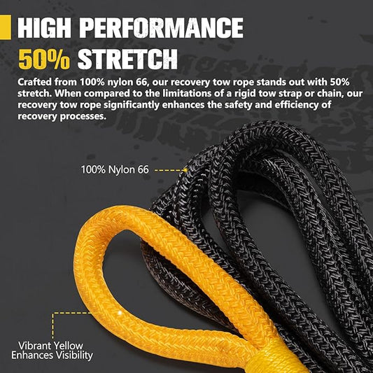 BUNKER INDUST 3/4in×20ft Kinetic Recovery Rope with 2 Soft Shackles Kit, Kinetic Recovery Tow Rope Snatch Strap Off Road Recovery Kit for UTV, ATV, Truck, Car, Jeep, Tractor