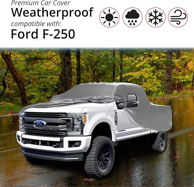 Car Covers Weatherproof Max Truck Cover & Warranty Compatible with Ford 1996-1999 F-250 SuperCab, 6.5 with Camper Shell– Outdoor Cover, Prevents Theft with Cable Lock
