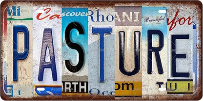 PASTURE Vintage Metal Tin Sign License Plate Bar Cafe Garage Cave Home Room Wall Bathroom Farmhouse Garden Porch Patio Decor, 12 x 6 Inch