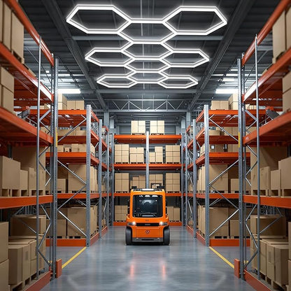 BRILLIHOOD Hexagon Garage Lights, LED Honeycomb Lights Ceiling, 192W, 23040LM, 6500K Super Bright, 5 Grid Systems Car Detailing Light for Garage Warehouse Workshop Basement Gym