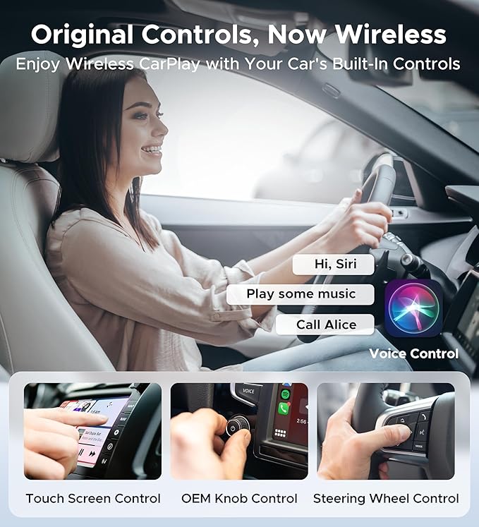 ByteWave CarPlay Wireless Adapter for Apple, Convert Wired to Wireless CarPlay Adapter for iPhone [Mini Size, USB-A & USB-C/Type-C, Plug&Play, No Delay], Compatible with Cars from 2016, Brown