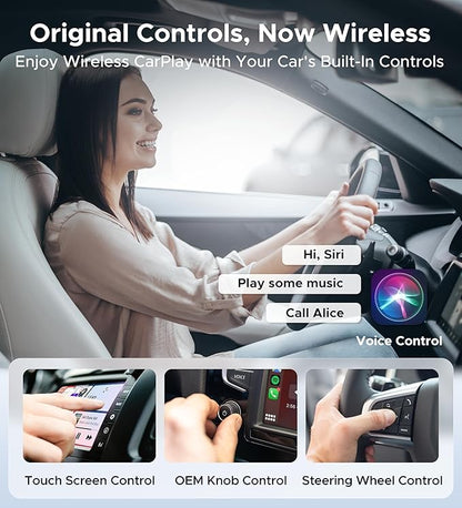ByteWave CarPlay Wireless Adapter for Apple, Convert Wired to Wireless CarPlay Adapter for iPhone [Mini Size, USB-A & USB-C/Type-C, Plug&Play, No Delay], Compatible with Cars from 2016, Brown