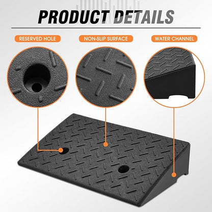 DNA MOTORING 2pcs 4.3" Rise Rubber Curb Ramp Heavy Duty Loading Driveway Ramp Threshold Ramp 19.5 in L x 11.6 in W x 4.3 in H for Loading Dock, Warehouse, Wheelchair, Motorcycles, Cars, TOOLS-00645
