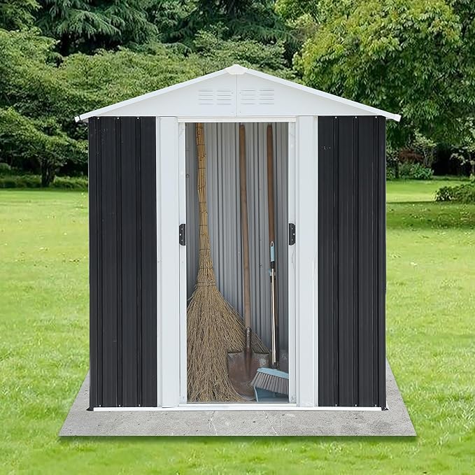 5x3 FT Outdoor Storage Shed, Metal Garden Shed with Frame Floor, Small Outside Tool Shed with Lockable Sliding Doors & 4 Air Vents, Waterproof Storage Building for Backyard, Patio, Lawn, Gray