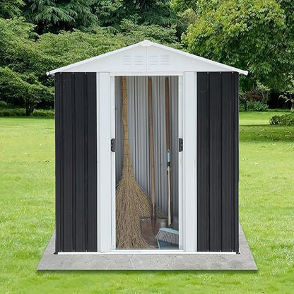 5x3 FT Outdoor Storage Shed, Metal Garden Shed with Frame Floor, Small Outside Tool Shed with Lockable Sliding Doors & 4 Air Vents, Waterproof Storage Building for Backyard, Patio, Lawn, Gray