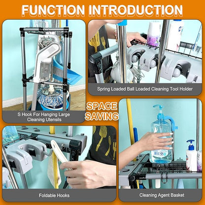Floor-Standing Multi-Functional Cleaning Tool Organizer storage broom mop and cleaning supplies