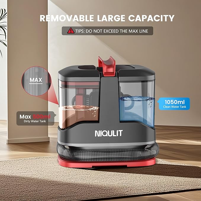 Portable Carpet & Upholstery Cleaner Machine, 15Kpa Strong Suction Spot Cleaner for Sofa, Car Seats, Pet Stains, Rugs – Deep Cleaning with Dual Brush Heads & Self-Cleaning System