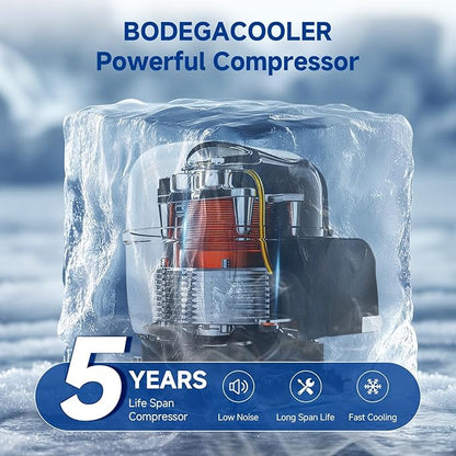 BODEGACOOLER 12 Volt Refrigerator, 116.2Quart RV Refrigerator with Freezer, Dual Modes RV Fridge with LED, (5℉-50℉) Travel Compressor Refrigerator 12/24V DC for Boat, Caravan, Truck, Camping (Black)