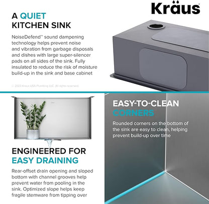 KRAUS Kore 23-Inch Undermount Workstation Single Bowl 16 Gauge Deep Laundry Utility Stainless Steel Kitchen Sink with Accessories, KWU100-23L