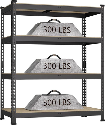 36" W x 16" D x 55" H Adjustable Garage Storage Shelves - 4-Shelf Heavy Duty Shelving Unit, Metal Utility Storage Organizer Racks for Warehouse Pantry Closet Kitchen, Black